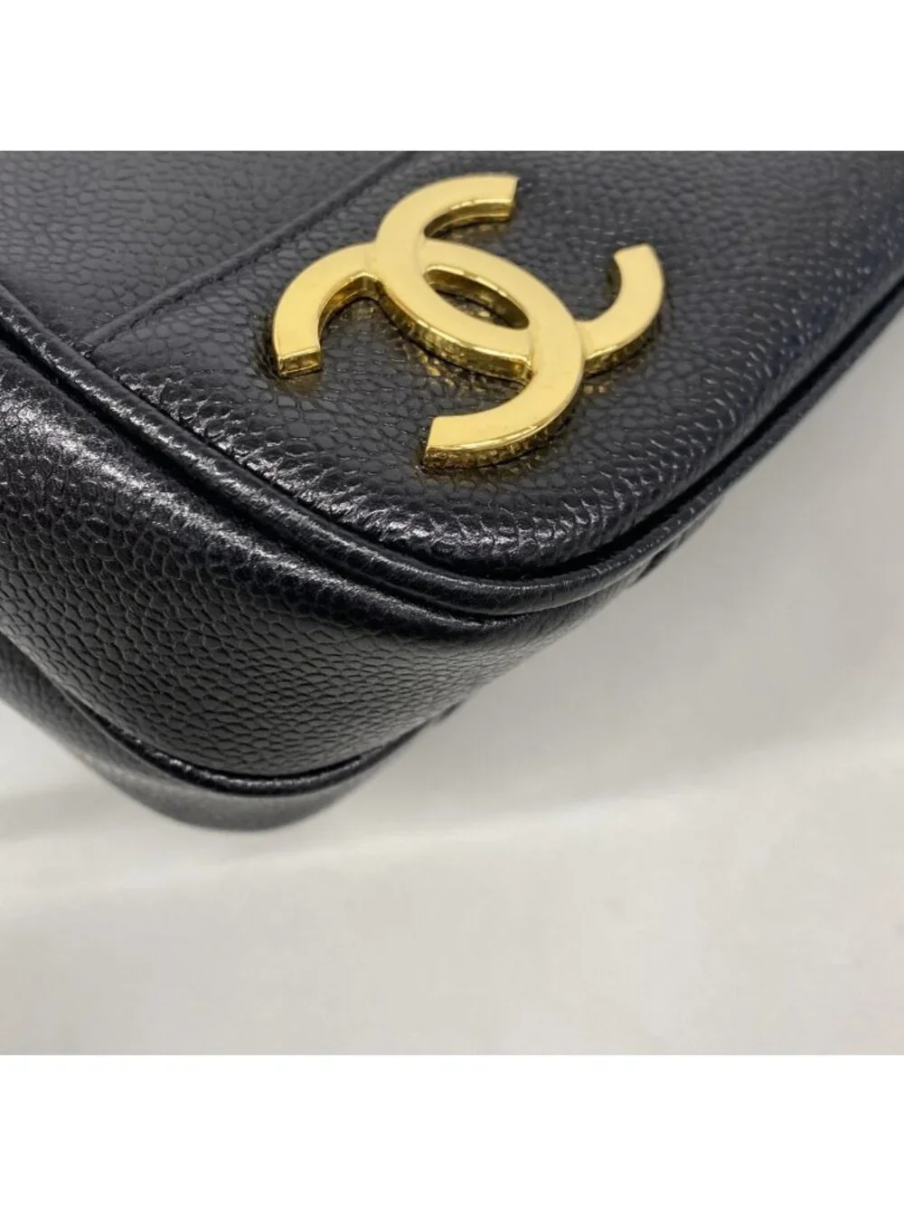 Chanel Shoulder Bag Triple Coco Caviar Leather Black Gold